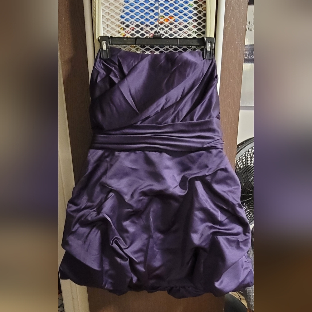 David's Bridal Strapless Satin Dress in Deep Purple